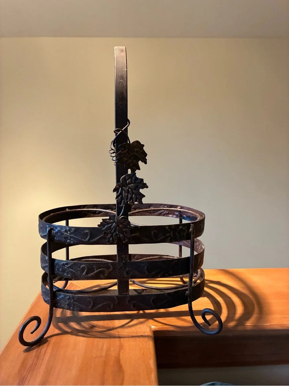 Wrought Iron Decorative Basket with Handle - Brown for wi bottles